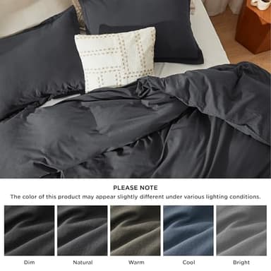 Bedsure 100% Stone Washed Cotton Duvet Cover King - Charcoal Minimalist Cotton Duvet Cover Set Linen Like - 3 Pieces GentleSoft™ Plain Simple Bedding Set with 2 Pillow Shams (Charcoal, King, 104"x90") - Image 7