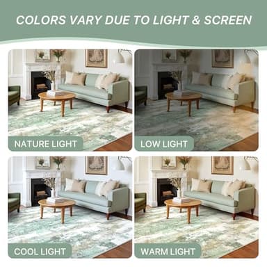 BEIMO Area Rugs 5x7 for Living Room Bedroom, Modern Abstract Machine Washable Large Light Green Rug Soft Rug, Low Pile Floor Carpet with Non Slip Backing for Dining Room - Image 5