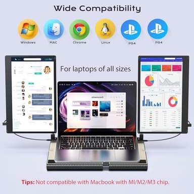 Laptop Screen Extender, 14" FHD 1080P Laptop Monitor Extender, Stretchable Base and Detachable Screen, Plug & Play, Triple Screen Extender Compatible with Windows, Mac, Chrome - Image 5