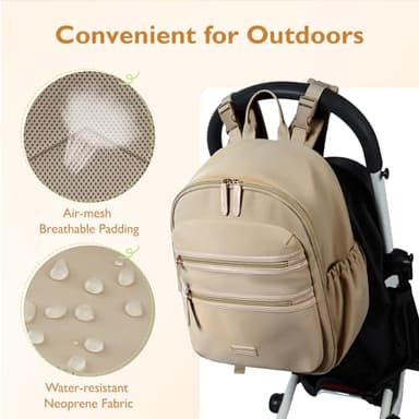 mommore Neoprene Diaper Bag Backpack Small Baby Bag Travel Mini Diaper Backpack for Newborn with Insulated Pockets (Beige) - Image 6