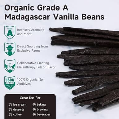 SPICEEL Organic Madagascar Vanilla Beans Grade A Vanilla Pods for Making Extract, Whole Vanilla Beans for Baking, Gluten Free, Non-GMO, Kosher, 25 Counts - Image 3