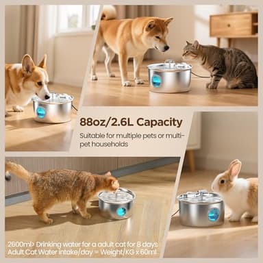 Cat Water Fountain Stainless Steel: 2.6L Cat Fountain for Drinking - Pet Water Fountain for Cats Indoor - Automatic Pet Water Dispenser Bowl - Best Auto Feeding Supplies Gift for Small Dog Large Kitty - Image 5