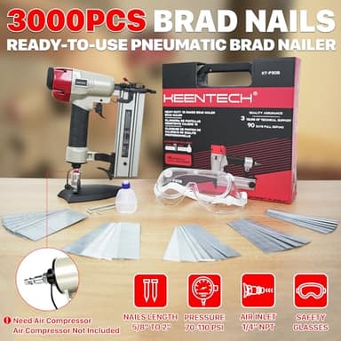KEENTECH 18 Gauge Pneumatic Brad Nailer Kit, Aluminum Magazine, Compatible With 5/8" To 2" Brad Nails, With Outdoor Portable Carrying Case, 3000pcs Nails For Free Value Pack (Need Air Compressor) - Image 2