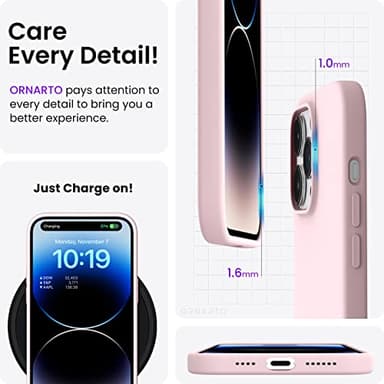 ORNARTO Compatible with iPhone 14 Pro Max Case 6.7, Slim Liquid Silicone 3 Layers Full Covered Soft Gel Rubber Phone Case Protective Cover with Microfiber Lining 6.7 inch-Chalk Pink - Image 5