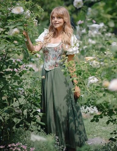 Scarlet Darkness Women Casual Maxi Skirt Flowy Bohemian Renaissance Long Skirts Olive Green XXL - Image 3