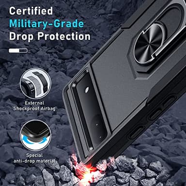 Janmitta for Google Pixel 6a Case with Screen Protector+Camera Lens Protector,Heavy Duty Shockproof Full Body Phone Cover,Built in Metal Ring Holder Kickstand,2022 Black Matte - Image 5