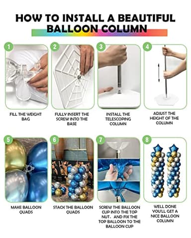 YALLOVE Balloon Column Stand Kit, 2 Sets of 7 Feet Height Adjustable Balloon Tower Pillar with Reusable Metal Telescopic Design for Birthday, Wedding, Baby Shower, Graduation Party Decoration - Image 6