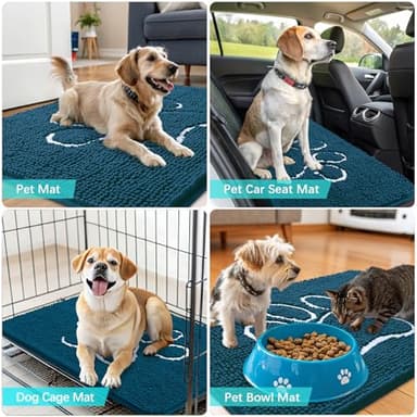 OLANLY Door Mat for Muddy Dog Paws 40x32, Absorbent Chenille Mud Doormat with Paw Print Design, Non-Slip Washable Doormat for Indoor Entryway, Quick-Dry Pet Bed Mats for Dirty Dogs, Atlantic Blue - Image 7