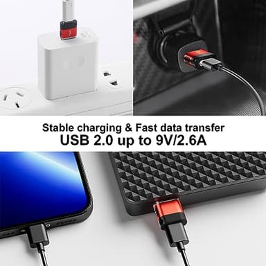BaseNew USB to USB C Adapter 6 Pack,USB A to USB C Adapter,USBA Male OTG Adapters,USBA to USBC Converter for iPhone 16 15 14 13,MacBook,iPad,AirPods,Charger,Red - Image 5