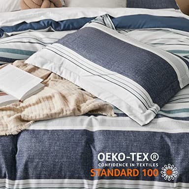 Bedsure Duvet Cover King Size - Reversible Striped Duvet Cover Set with Zipper Closure, 3 Pieces Blue Bedding Set with 8 Corner Ties and 2 Pillow Shams 20"x36" - Image 4