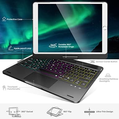 NOKBABO iPad 9th Generation Case with Keyboard 360° Rotatable Touchpad and 7 Color Backlight & Pencil Holder for iPad 9th/8th/7th Gen 10.2 inch & iPad Air 3rd Gen/iPad Pro 10.5 inch - Black - Image 8