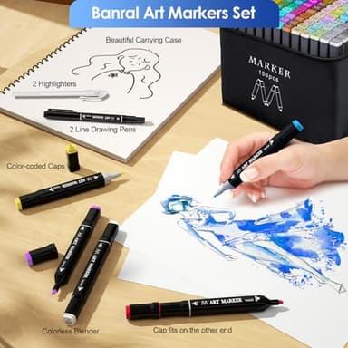 Banral Alcohol Markers Set, 136 Colors Dual Tip Alcohol Based Art Marker for Artists, Permanent Drawing Pens for Adult Coloring Sketching Illustration with Case and Holders - Image 7