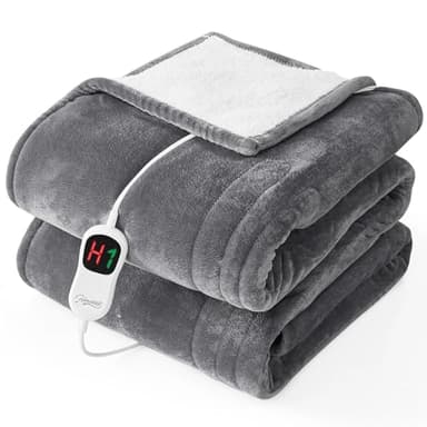 Homemate Electric Heated Blanket Twin - 62"x84" Heating Bed Blankets Throw with 10 Heating Levels 8 Hours Auto Off Fast Heating Over-Heated Protection Ultra Soft Warm Flannel ETL Certified Grey - Image 1