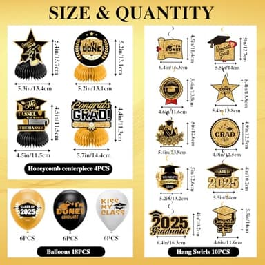 Graduation Decorations 2025 Gold Themed Set - Congrats Grad Banner, Class of 2025 Backdrop, Balloons & Streamers Kit - Complete Party Supplies for High School & College Celebrations - Image 4
