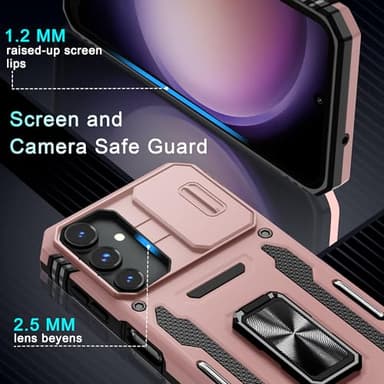DEERLAMN Case for Samsung Galaxy A16 5G with Slide Camera Cover+Screen Protector (1 Pack), Rotated Ring Kickstand Military Grade Shockproof Protective Cover-Rose Gold - Image 5
