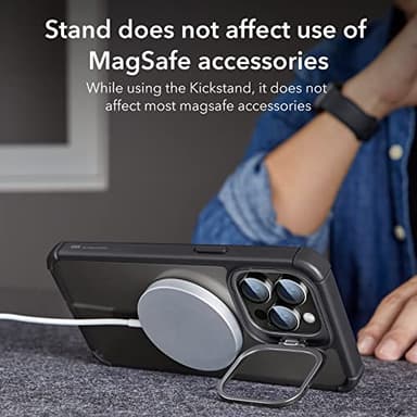 ESR for iPhone 14 Pro Case with Stand, Compatible with MagSafe, Full-Body Military-Grade Drop Proof Case with Built-in 9H+ Tempered Glass Screen Protector, Armor Series, Clear Black - Image 7