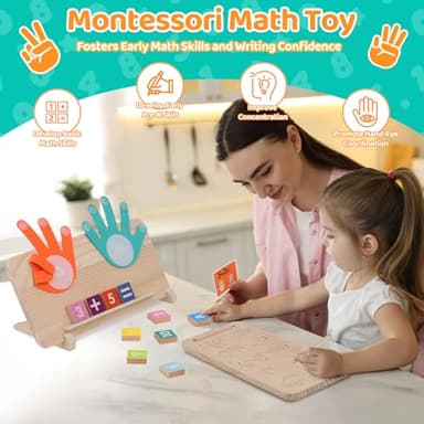 Montessori Learning Toys for Toddlers 2-4, Double-Sided Finger Counting & Number Tracing Board, Colorful Number Blocks, Solid Pine Wood Educational Math Toy for Kids Boys Girls Ages 1 3 5 Year Old - Image 3