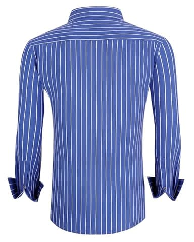 Alex Vando Mens Button Down Shirts Wrinkle Free 4-Way Stretch Print Business Casual Shirt,Blue Stripe,XL - Image 2