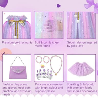 Meland Princess Dress up Clothes for Girl, 11Pcs Princess Cape with Kid Crown Toys,Dresses for Girl 3,4,5,6,7,8 Birthday Gift - Image 2