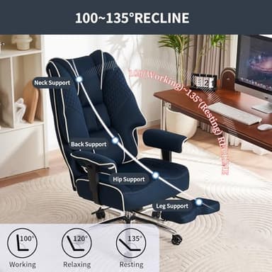 EXCEBET Big and Tall Office Chair 400lbs Wide Seat, Leather High Back Executive Office Chair with Foot Rest, Ergonomic Chairs Lumbar Support for Lower Back Pain Relief (Mesh Dark Blue) - Image 5
