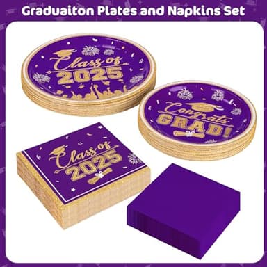 Graduation Plates and Napkins 2025 Graduation Party Supplies, Class of 2025 Congrats Grad Disposable Paper Plates Cocktail Napkins Set for Purple Gold 2025 Graduations Party Decorations Sets, Serve 50 - Image 7