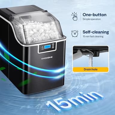 VIVOHOME Nugget Ice Maker Countertop, Portable Pebble Ice Maker Machine with 44lbs/Day, Soft Chewable Pellet Ice Machine with Self-Cleaning, Scoop, 10 Ice Bags, for Home Kitchen, Party, RV, Camping - Image 5