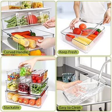 10 Pack Refrigerator Pantry Organizer Bins, Stackable Fridge Organizer Bins with Lids, Clear Plastic Food Storage Bins for Kitchen, Countertops, Cabinets, Fridge, Drinks, Fruits, Vegetable, Cereals - Image 5