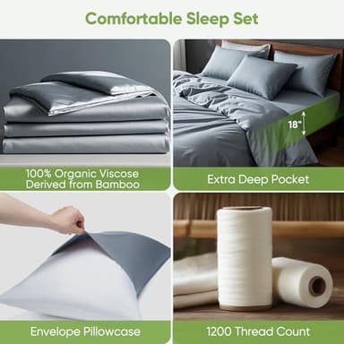 TWK Luxury Sheet Set, Genuine 100% Organic Viscose Derived from Bamboo, Cooling & Breathable, Silky Soft, Bedding Sheets & Pillowcases (Sterling Blue, King) - Image 5