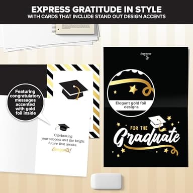 Decorably 36 Pack Gold Foiled 5x7in Bulk Graduation Cards Bulk with Envelopes and Stickers, 9 Elegant Designs Graduation Cards Pack with Printed Message Inside - Image 4