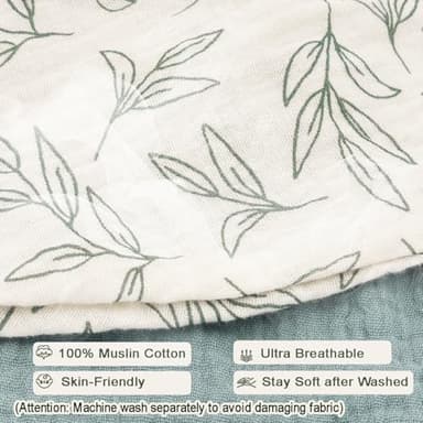 Nursing Pillow Cover - 2-Pack Muslin Cotton Removable Covers for Breastfeeding Pillows, Ultra-Soft Baby Feeding Pillowcase for Boy & Girl, Fits 22.5"x18" Pillows (Green Leaf & Sage Green) - Image 4