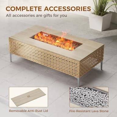 Grand patio 9-Piece Patio Furniture Set with 47" Fire Pit Table, Outdoor Conversation Set & 50,000 BTU 47 Inch Rectangle Propane Fire Pit & Storage Box with Water Resistant Thick Cushions, Cream - Image 7