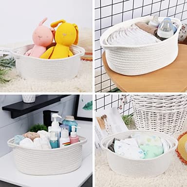 ABenkle Small Basket with Handles - Decorative Durable Rope Woven Storage Bin Shelf Storage Organizer Cube, Easter Baby Gift Basket, 12"x8"x5", White - Image 5