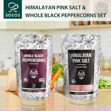 Soeos Whole Black Peppercorns 12oz + Himalayan Pink Salt 2lb, Salt and Pepper for Grinders, Black Peppercorn Refil, Pink Himalayan Sea Salt, 2 Piece Set - Image 3