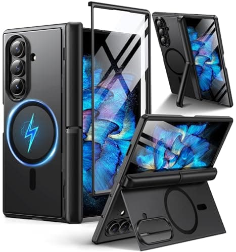 BERFY for Samsung Galaxy Z Fold 7 Case with 9H Tempered Glass Screen Protector, [Compatible with MagSafe] Built-in 2 Hidden Kickstand, Full-Body Slim Shockproof Phone Case for Z Fold 7, Black - Image 1
