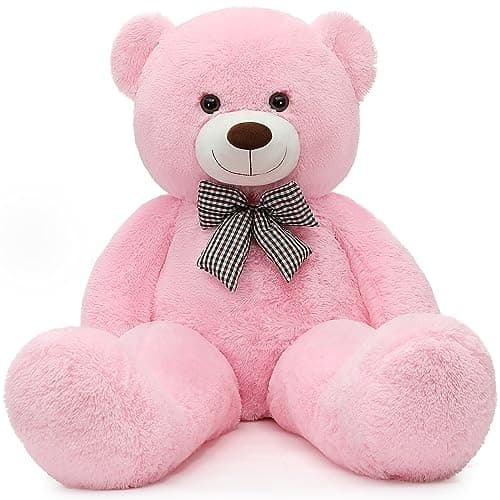 MorisMos Bow Tie Giant Teddy Bear 4 Feet, 47inch Classic Stuffed Animals Plush, Daughter Girlfriend Birthday Gift, Party Fover, Pink - Image 1