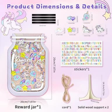 Personalized Magnetic Reward Jar, Unicorn Jar with Colorful Letter Stickers, Ideal for Classroom Reward Jar System, Home Chore and Responsibility Chart, Positive Behavior and Routine Training (32PCS) - Image 2
