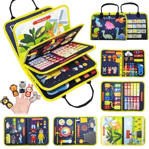 Busy Board ,Montessori Toys for Baby 3+ Year Old,Learning Toys Sensory Busy Book 12 Pages Educational Activity Basic Dress Motor Skills,Kids Travel Toy for Plane Car,Birthday Gift for Boys Girls - Image 1