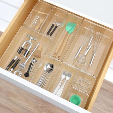 StorMiracle 28 PCS Clear Plastic Drawer Organizers Set, 4 Size Desk Drawer Organizer Trays for Makeup, Jewelry, Kitchen Utensils, Gadgets and Office Accessories - Image 6