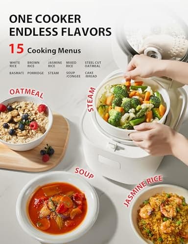 TOSHIBA Umami Smart Rice Cooker 5.5-Cup Uncooked, Fuzzy Logic, 15-in-1 Functions, Digital Display, Delay Timer, Keep Warm, Nonstick Inner Pot, White - Image 5