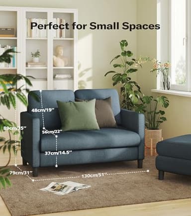 Welzona Loveseat Sofa, 51" Love Seat, Comfy Teddy Small Loveseat for Small Spaces, Tool-Free Setup Sofa Couch for Bedroom, All-Wood Couches for Living Room, No Pillow Included, Blue Grey - Image 2