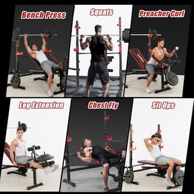 MAIDOMA 1500LBS 8 in 1 Olympic Weight Bench Set with Leg Extension/Curl and Preacher Curl, Bench Press Set and barbell Rack with Safety Bar Catches, Foldable Workout Benches for Home(US Stock - Image 3