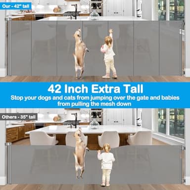 Reinforced 42" Extra Tall Retractable Baby Gate-Prevent Crawling Under, 200" Retractable Pet Gates for Wide Openings, 16ft Mesh Child Gates for Wide Openings, No Bottom Bar Indoor/Outdoor Baby gate - Image 4