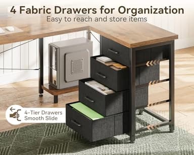 ODK 61'' L Shaped Desk with 4 Drawers, Reversible Corner Desk with Storage, Gaming Table with Power Outlets, USB Ports, PC Case Shelf, Computer Desk for Home Office, Study, Easy Assembly, Vintage - Image 6