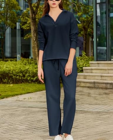 Yioaga Women Tracksuits 2 Piece Set Carmel Travel Set Patrick Pullover Sweatshirt Catherine Sweatpants Casual Lounge Outfit(Navy,XL) - Image 5