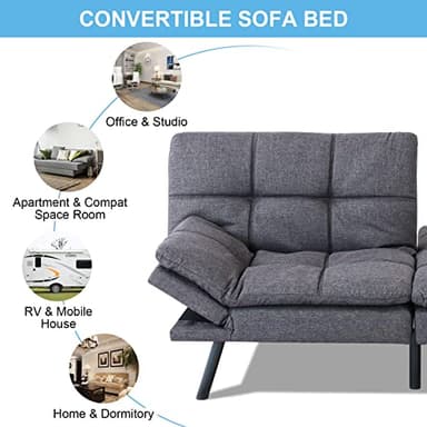 Opoiar Futon Convertible Sofa Bed With Memory Foam - Sleeper Loveseat, Breathable Linen, Adjustable Lounge Couch With Metal Legs for Compact Living Spaces, Dark Grey - Image 5