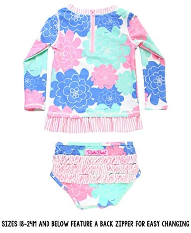 RuffleButts Baby/Toddler Girls Long Sleeve Rash Guard UPF50+ Sun Protected Bikini Swimsuit - Pastel Petals X, 3-6m - Image 5
