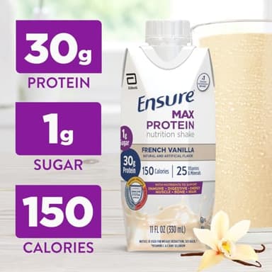 Ensure Max Protein Shake | French Vanilla | Ready to Drink | 30g Protein for Muscle Health | 1g Sugar, 4g Fiber | 11 fl oz, 12 Pack - Image 2