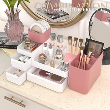 Makeup Organizer with Drawers, Countertop Organizer for Vanity, Bathroom and Bedroom Desk Cosmetics Display Case for Brushes, Lotions, Perfumes, Eyeshadow, Lipstick and Nail Polish, White - Image 3