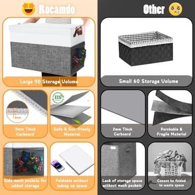 Large Toy Storage Box with Lid Divider, Sturdy Collapsible Toys Organizer Chest Kids Storage Bins Boxes Baskets for Boys, Girls, Nursery, Bedroom, Living Room, Playroom, 25"x13"x16", Gray and White - Image 7