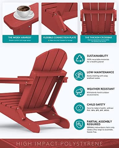 SERWALL Folding Adirondack Chair Outdoor Adirondack Chairs Weather Resistant for Patio - New Red - Image 6